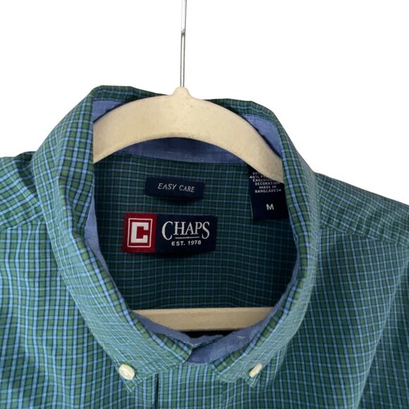 Chaps Mens Green Plaid Button-Down Shirt M Tall Long Sleeve Cotton Blend Easy Ca - Picture 3 of 11